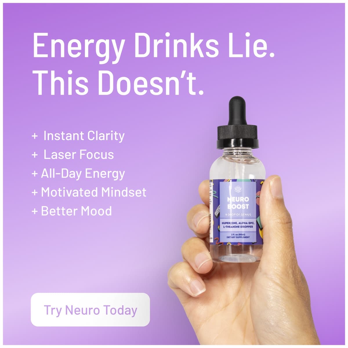 Neuro Boost - supplement brand (DTC) energy drinks lie